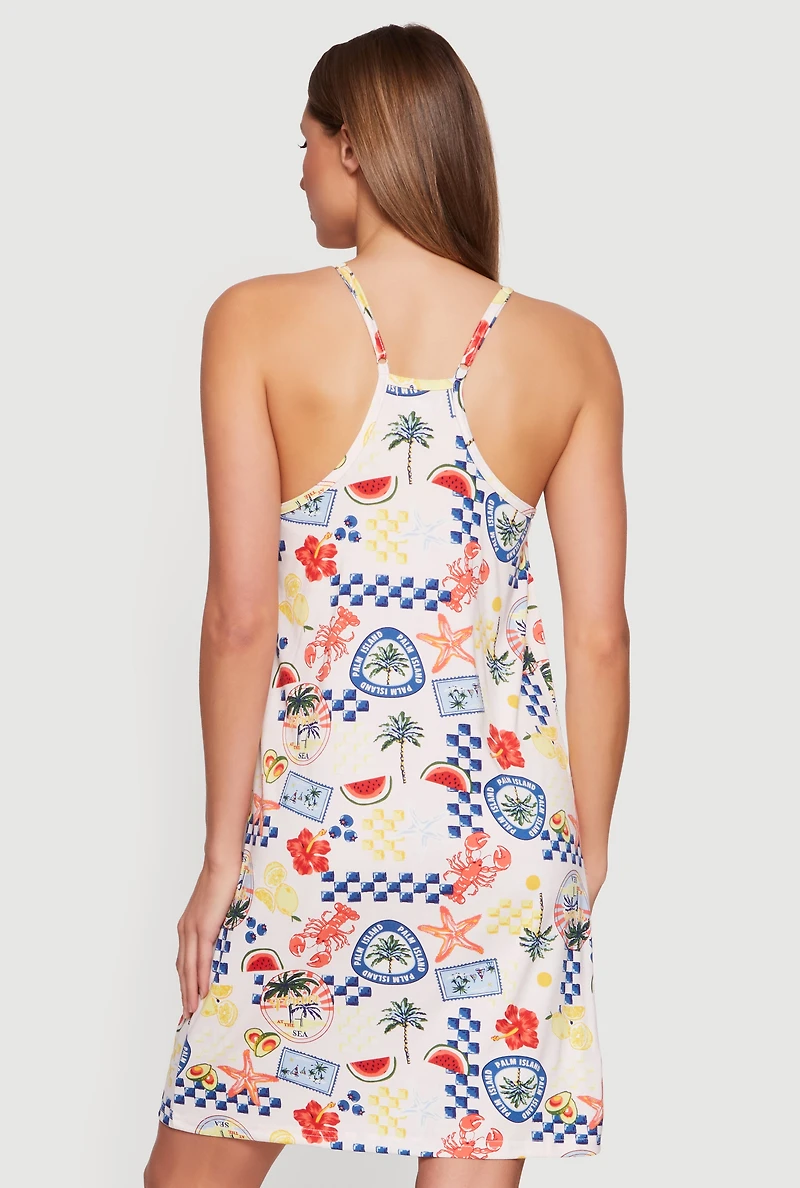 Tropical Print Lace Trim Pajama Cami Nightgown