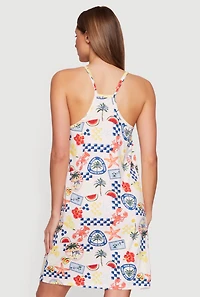 Tropical Print Lace Trim Pajama Cami Nightgown