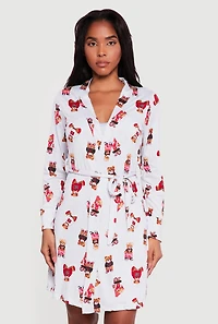 Teddy Bear Striped Print Cami Nightgown with Robe