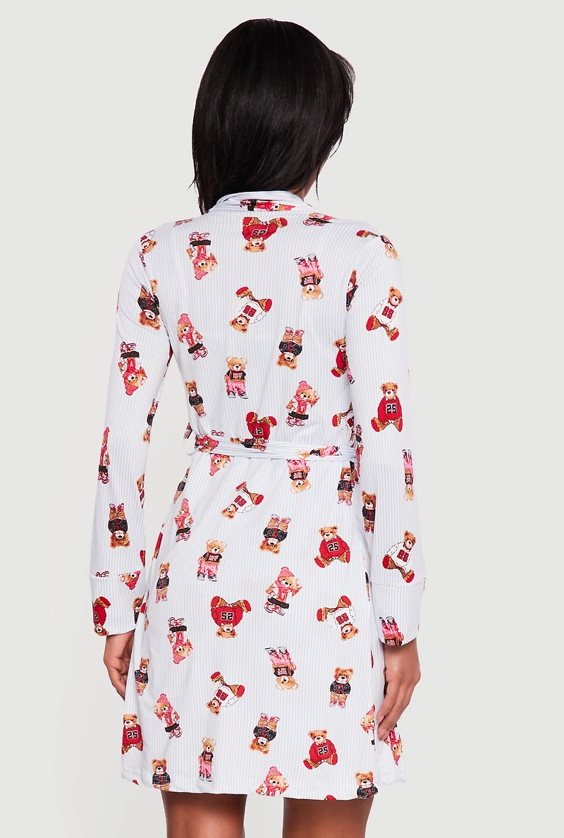 Teddy Bear Striped Print Cami Nightgown with Robe