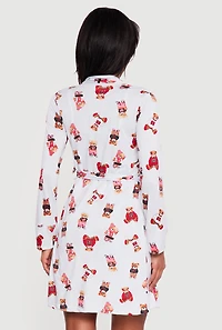 Teddy Bear Striped Print Cami Nightgown with Robe