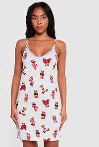 Teddy Bear Striped Print Cami Nightgown with Robe