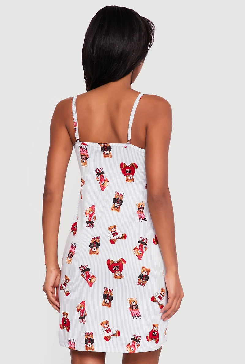 Teddy Bear Striped Print Cami Nightgown with Robe