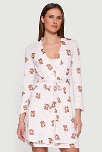 Teddy Bear Print Cami Nightgown with Robe