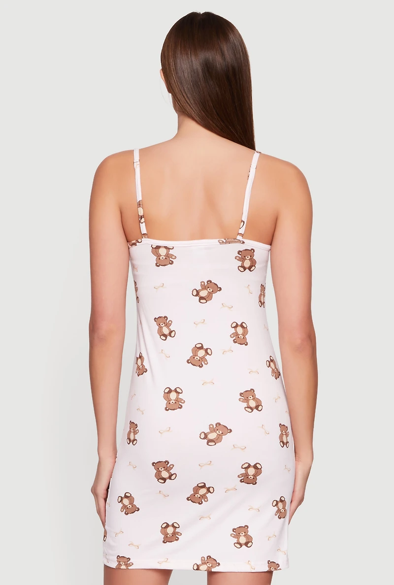 Teddy Bear Print Cami Nightgown with Robe