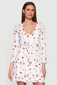 Strawberry Martini Print Cami Nightgown with Robe