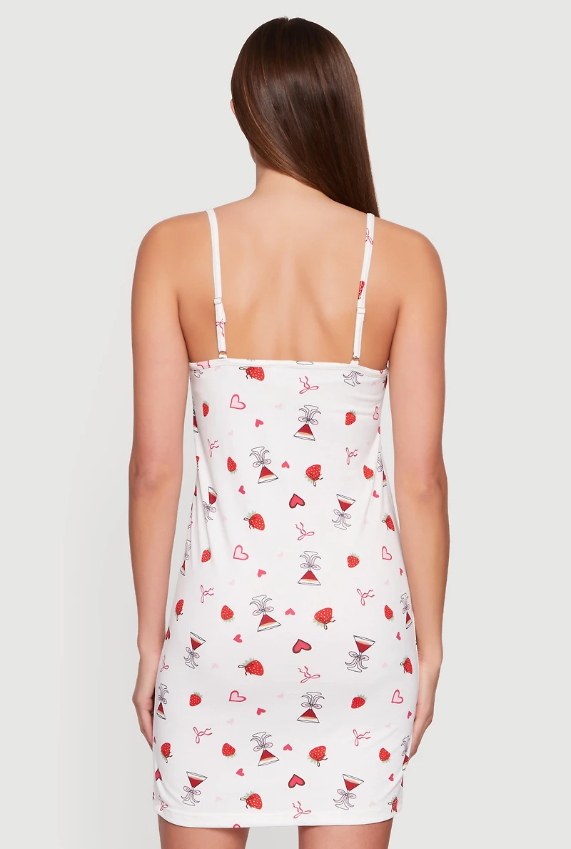 Strawberry Martini Print Cami Nightgown with Robe