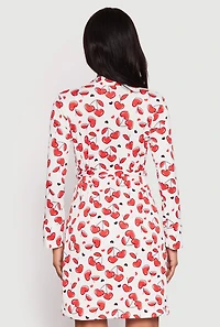 Womens Cherry Heart Print Cami Nightgown and Robe, Red, Size S