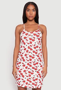 Womens Cherry Heart Print Cami Nightgown and Robe, Red, Size S