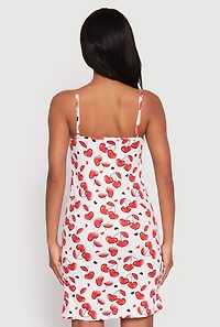 Womens Cherry Heart Print Cami Nightgown and Robe, Red, Size S