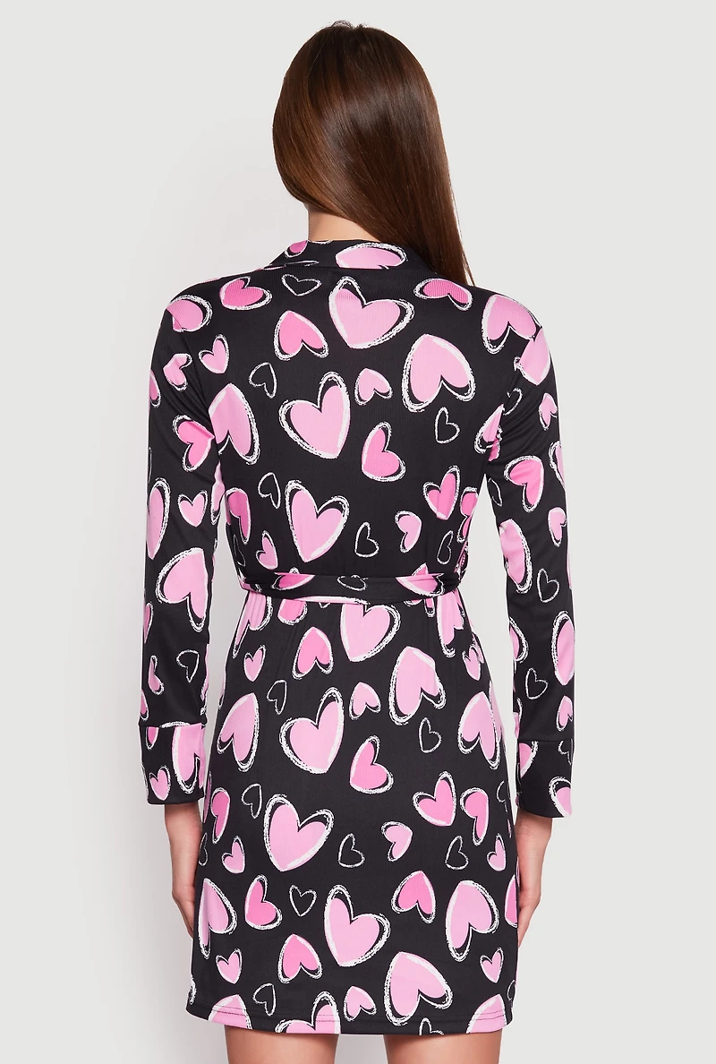 Ribbed Knit Heart Print Cami Nightgown and Robe