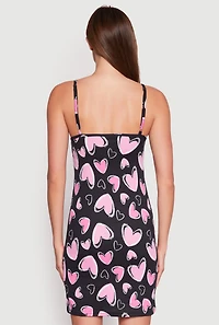 Ribbed Knit Heart Print Cami Nightgown and Robe