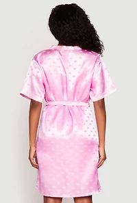Womens Satin Heart Print Cami Nightgown with Robe, Pink, Size M