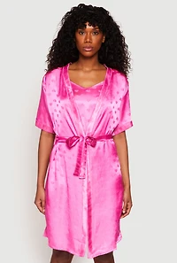 Satin Heart Print Cami Nightgown with Robe
