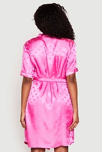 Satin Heart Print Cami Nightgown with Robe