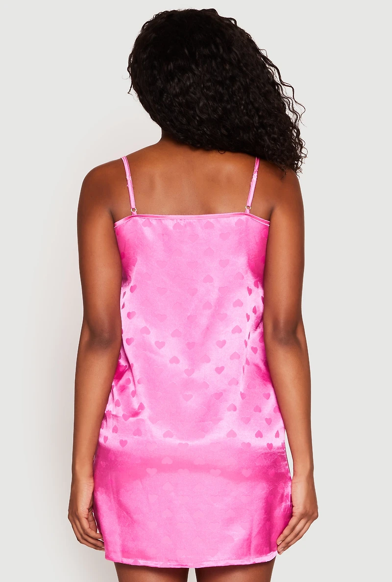 Satin Heart Print Cami Nightgown with Robe