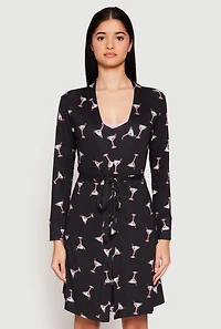 Womens Martini Print Cami Nightgown and Robe Set,