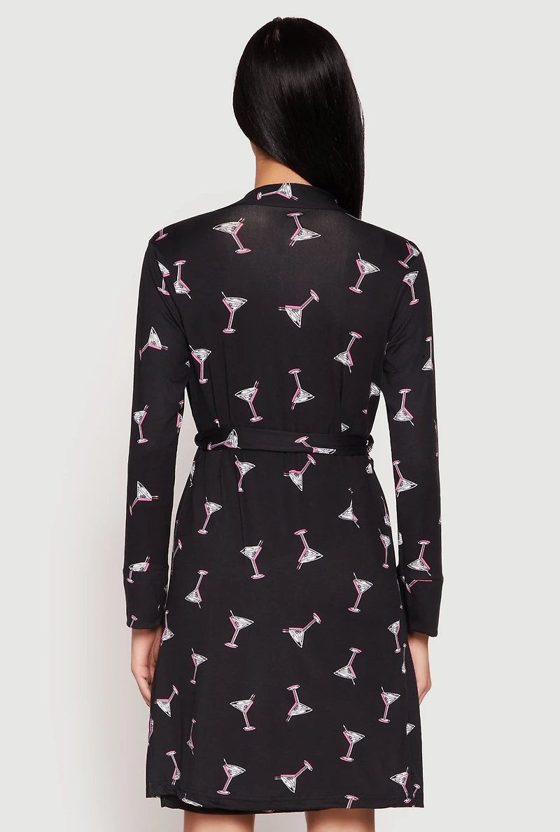 Womens Martini Print Cami Nightgown and Robe Set,