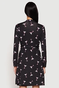 Womens Martini Print Cami Nightgown and Robe Set,