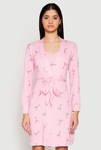 Womens Martini Print Cami Nightgown and Robe Set, Pink, Size L