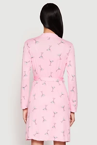 Womens Martini Print Cami Nightgown and Robe Set, Pink, Size L