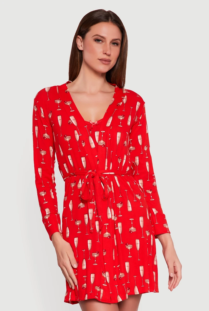 Champagne Print Pajama Cami Nightgown and Robe