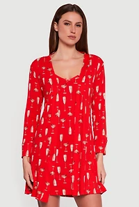 Champagne Print Pajama Cami Nightgown and Robe