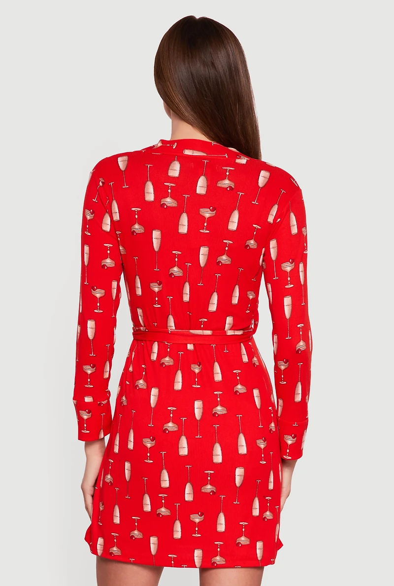 Champagne Print Pajama Cami Nightgown and Robe