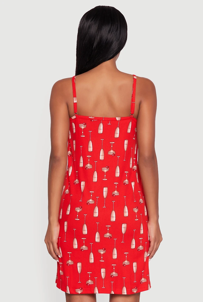 Champagne Print Pajama Cami Nightgown and Robe