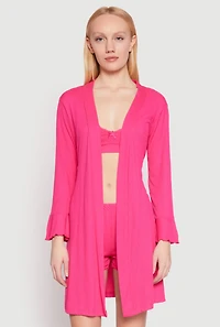 Ribbed Knit Pajama Bralette and Shorts with Robe