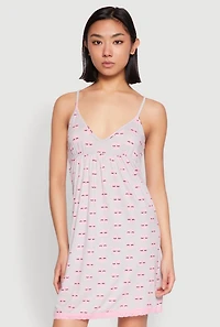 Womens Soft Knit Heart Graphic Print Cami Nightgown, L