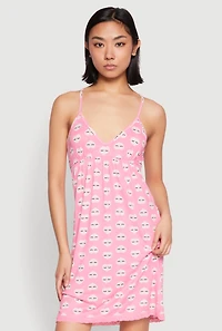 Womens Soft Knit Heart Graphic Print Cami Nightgown, Pink, Size M