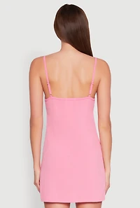 Womens Ribbed Knit Lace Trim Cami Nightgown, Pink,