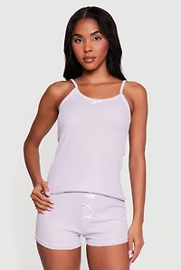 Waffle Knit Bow Detail Pajama Cami and Shorts Set