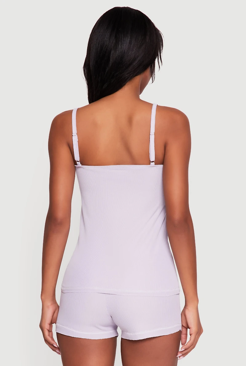 Waffle Knit Bow Detail Pajama Cami and Shorts Set