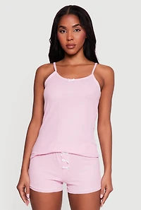 Waffle Knit Bow Detail Pajama Cami and Shorts Set