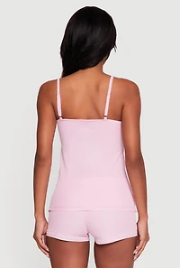 Waffle Knit Bow Detail Pajama Cami and Shorts Set