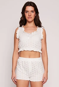 Eyelet Ruffled Pajama Crop Top and Shorts