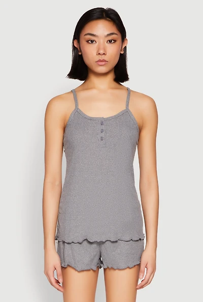 Rib Knit Lettuce Edge Pajama Cami with Shorts