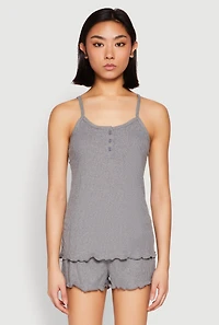 Rib Knit Lettuce Edge Pajama Cami with Shorts