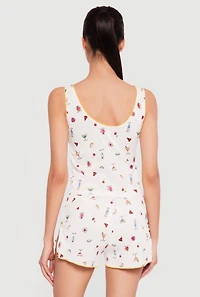 Martini Print Rib Knit Cropped Pajama Top and Shorts