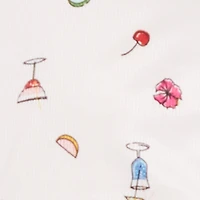 Martini Print Rib Knit Cropped Pajama Top and Shorts