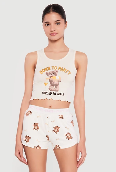 Born To Party Cropped Pajama Tank Top and Shorts