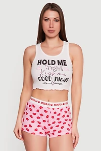 Hold Me Tight Kiss Graphic Pajama Tank Top and Shorts