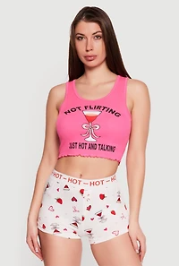 Not Flirting Patterned Pajama Tank Top and Shorts