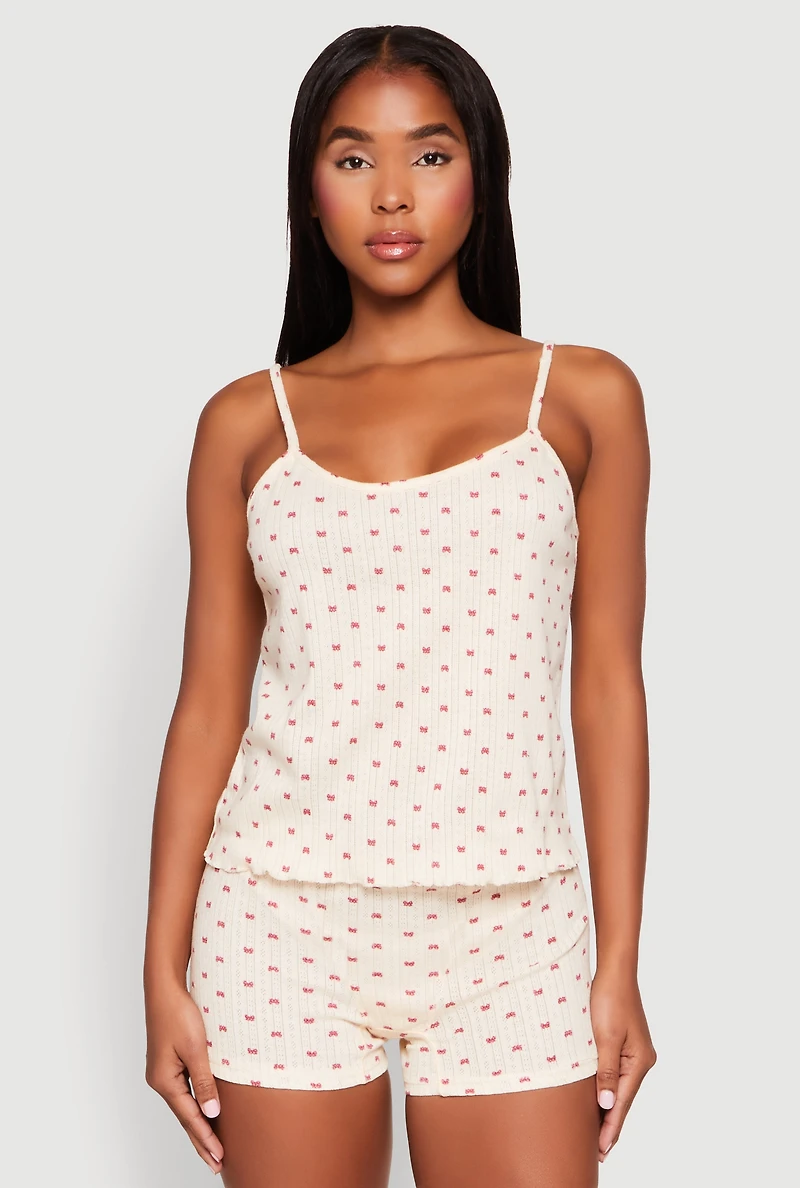 Pointelle Printed Pajama Cami and Shorts Set