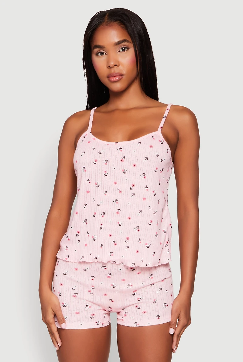 Pointelle Printed Pajama Cami and Shorts Set