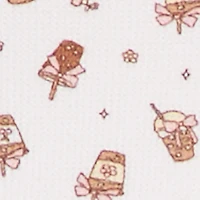 Coffee Print Waffle Knit Pajama Top and Shorts Set