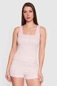 Striped Square Neck Pajama Top and Shorts Set