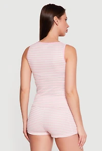 Striped Square Neck Pajama Top and Shorts Set